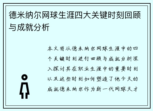 德米纳尔网球生涯四大关键时刻回顾与成就分析